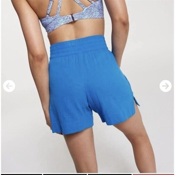 CALIA Inverted Pleat Pull On Royal Blue Elastic Waist 5” Inseam Shorts Large New - Picture 3 of 7